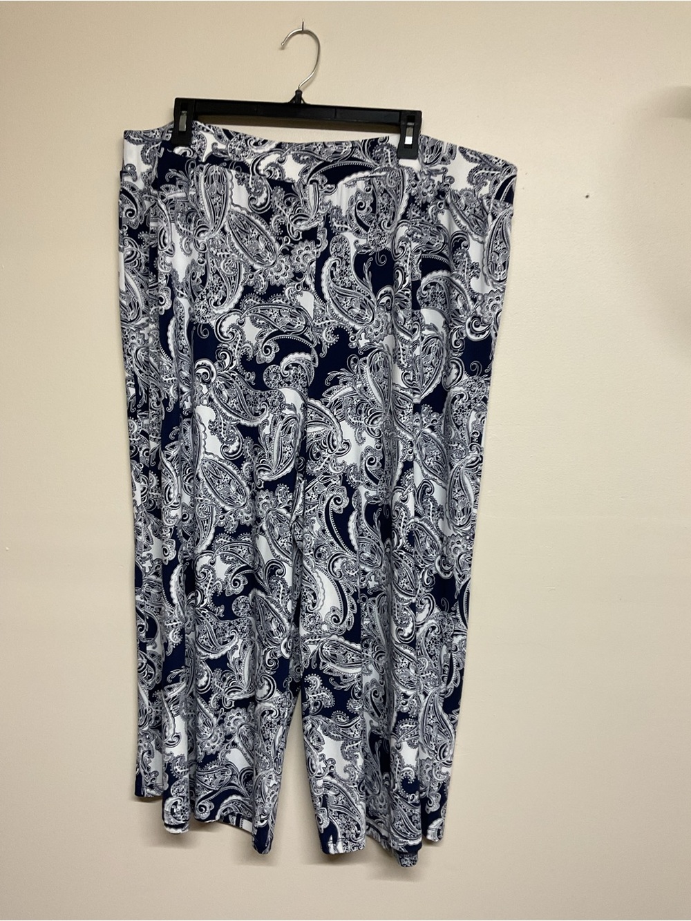 Cato Navy and White Paisley Wide-Leg Pants